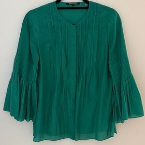 Kobi Halperin Alea Cotton & Silk Bell Sleeve Blouse Pleated Green XSmall